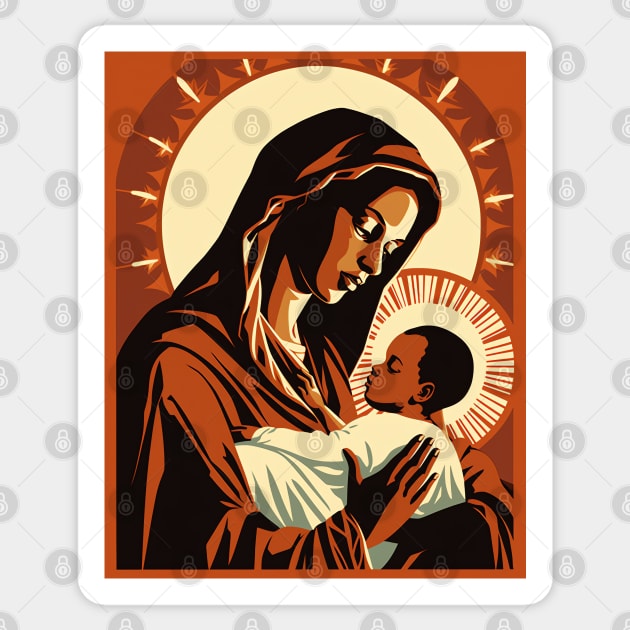 African American Art Virgin Mary Holding Baby Jesus Christ Child Sticker by AI Art Originals
